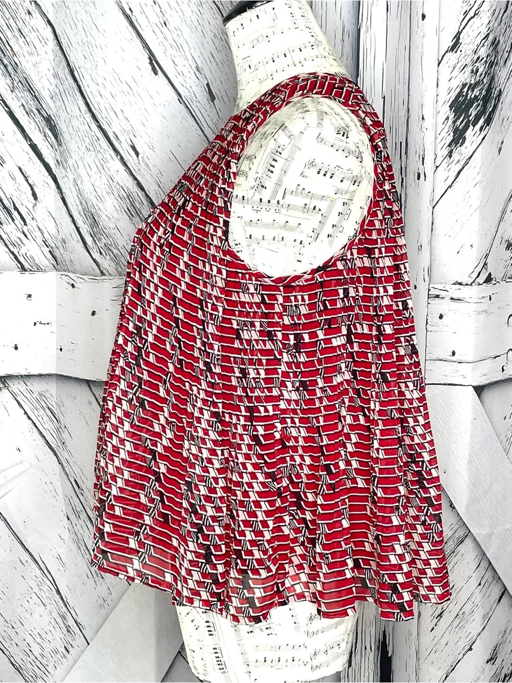 Banana Republic Pleated Swing Top Sleeveless Red Black XS
